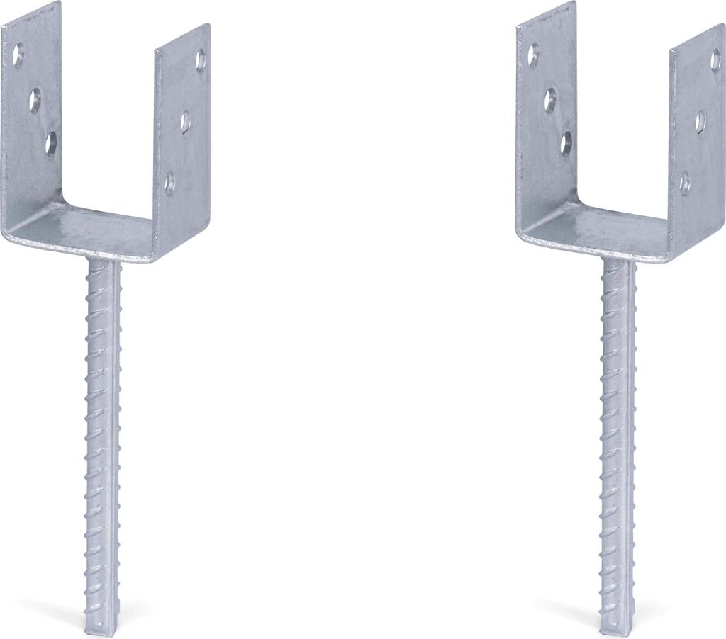 Alberts 2 x U-Pfostenträger mit Riffelstahl-Betonanker, 75x104 mm, Betonanker 200 mm, feuerverzinkt, zum Einbetonieren
