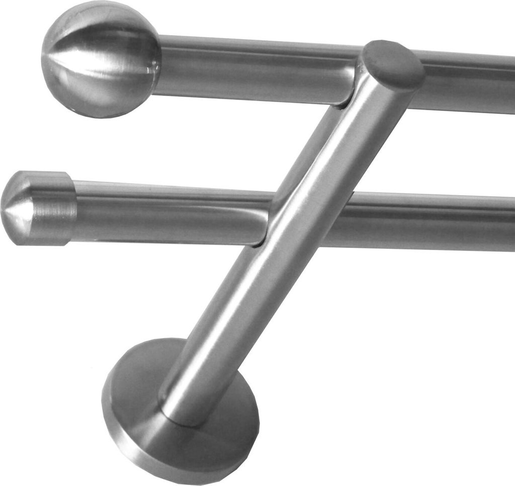 Gardinenstange Set Edelstahl Look Metall Ø 16mm zur Wandbefestigung 2-lauf Modern Kugel, Länge wählbar H22 E22 E17