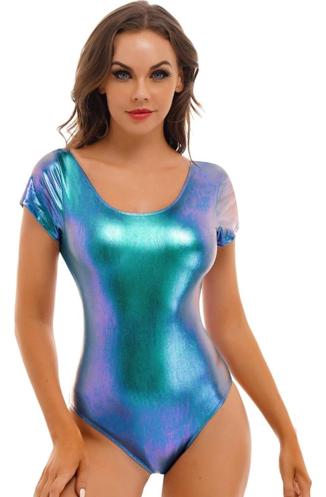 Damen Body Metallic Gr. 3XL Bodysuit Partyanzug Karneval Halloween Gymnastikanzug Turnanzug Overall Party Rave Konzert Fasching