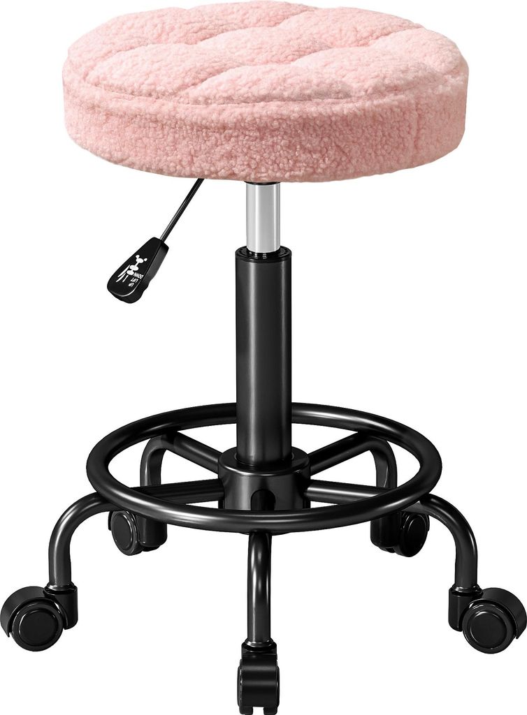 HOMCOM-Rollhocker-Polyester, Metall-Ø50 x 50-66H cm-Rosa Produktbild 