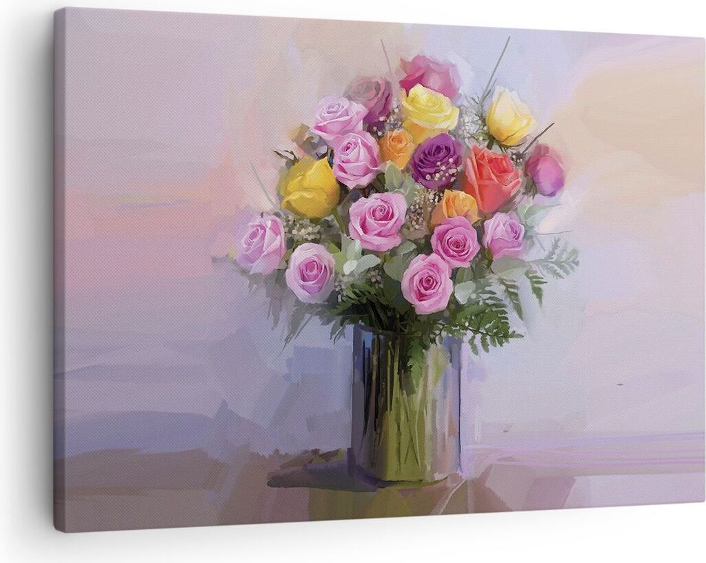 Bild auf Leinwand - Leinwandbild - Einteilig - Blumen Vase Grafiken - 70x50cm - Wand Bild - Wanddeko - Wandbilder - Leinwanddruck - Bilder - Wandde...