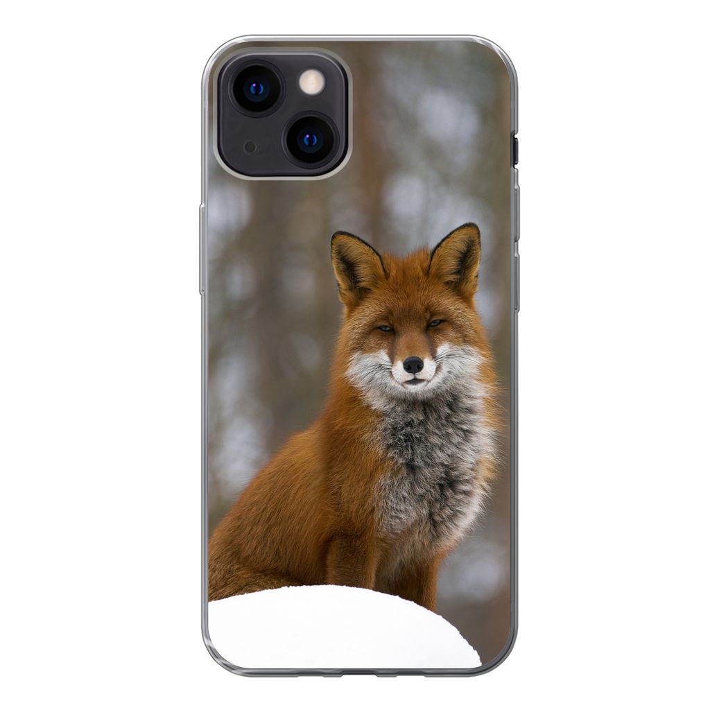 MuchoWow Handyhülle Schutzhülle Hülle für iPhone 13 Fuchs - Wald - Rot Silikon Softcase Handy Hülle - Karteninhaber