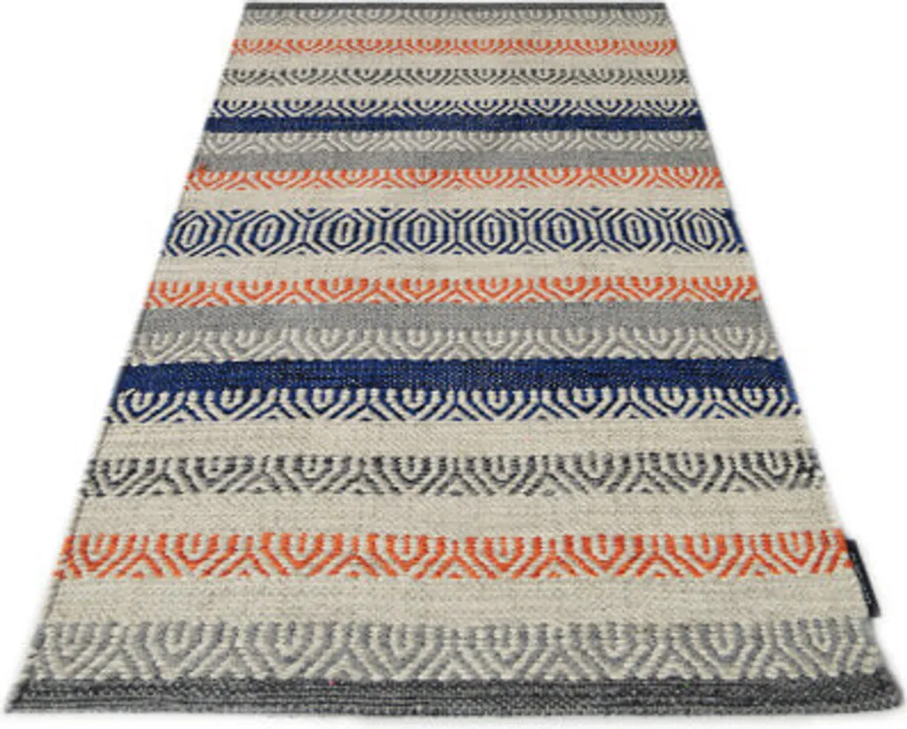Tapis Kelim Saffron 76 en Fibres Naturelles Crème et Bleu 120x170cm