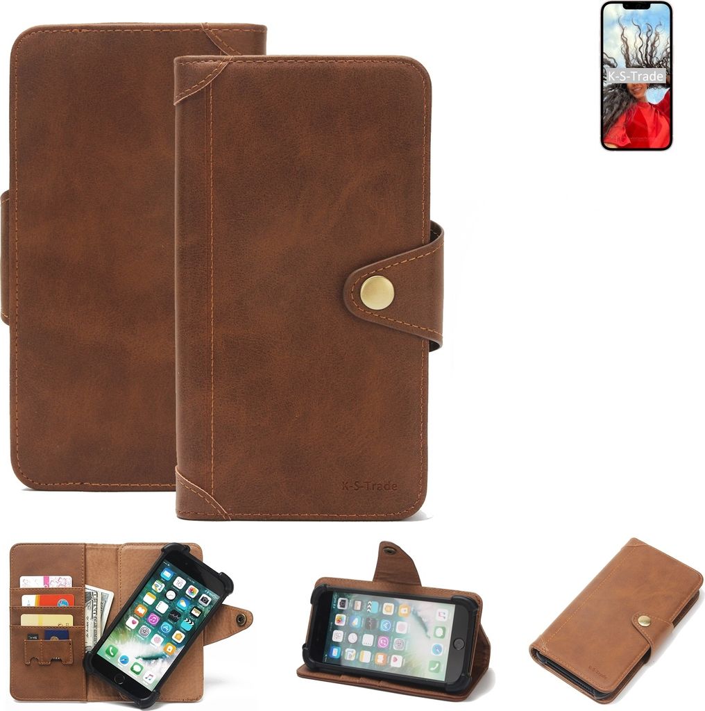 K-S-Trade Handyhülle für Apple iPhone 13 Schutz Hülle Walletcase Bookstyle Tasche Case Handytasche Wallet Flipcase Cover PolyurethanBraun (1x)