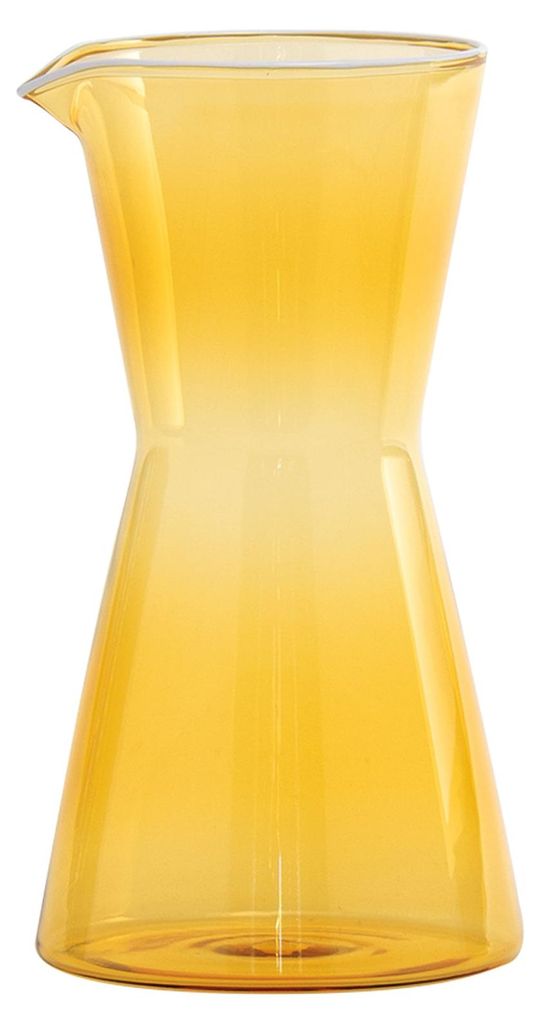 Zafferano Edle Karaffe aus mundgeblasenem Borosilikatglas, gelbgoldene Farbe, ergonomisches geometrisches Design für raffinierte und elegante Tische