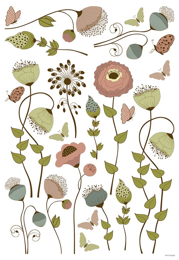 Sanders & Sanders Wandtattoo Feldblumen Beige und Blau 42.5 x 65 cm