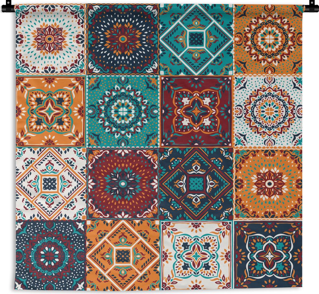 MuchoWow Wandteppich Wandbehang Retro - Blatt - Design - Orange - Braun 90x90 cm Tapisserie Dekoration Wandtuch - Wandaufhänger