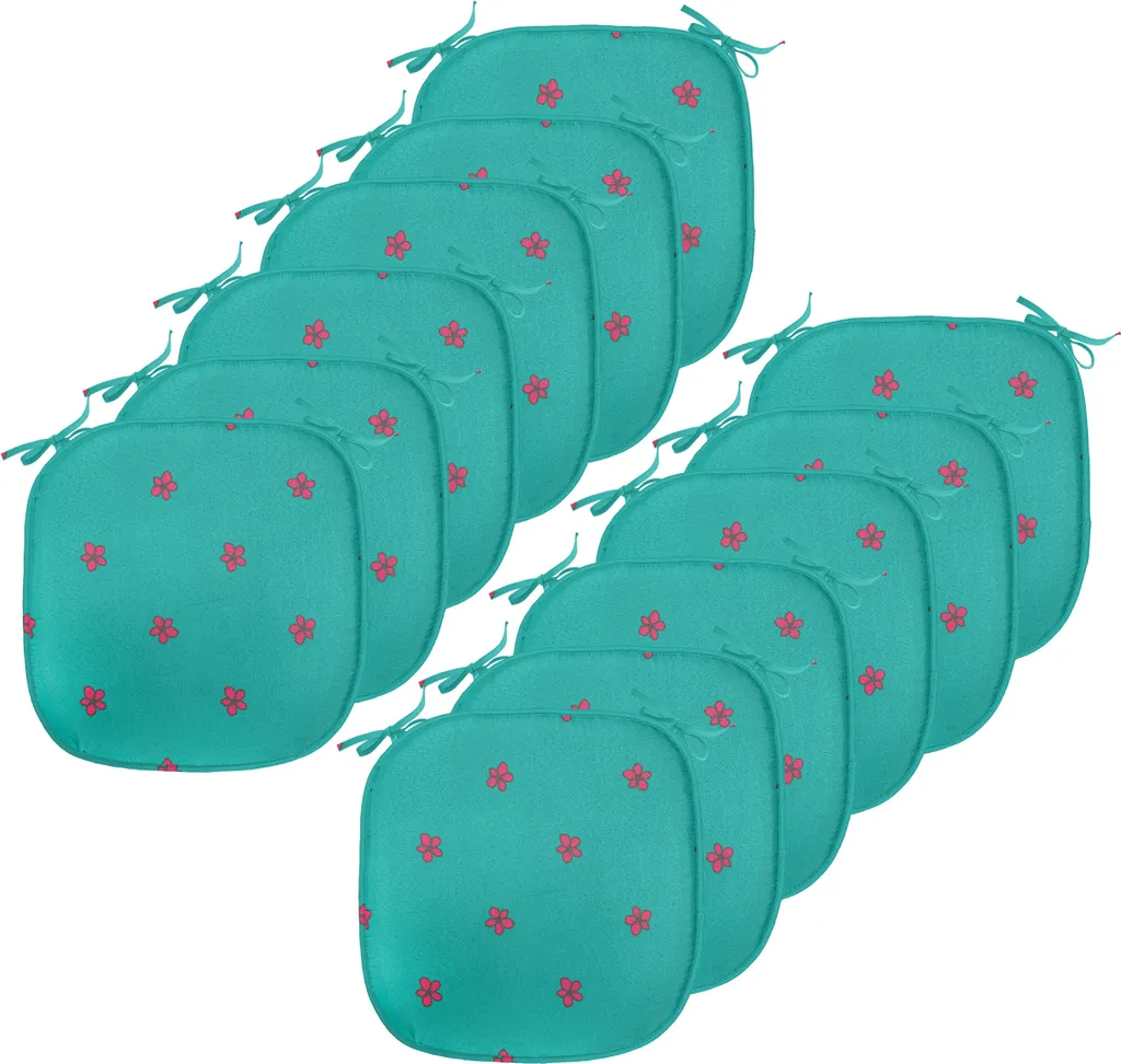 Lot de 12 Coussins de Siège Teal à Sangles Imperméables Motif Rose Nature