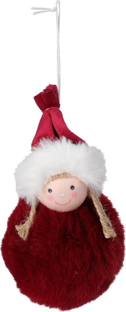 Hängende Dekoration 13 cm Mädchen mit Hut, bordeauxrot