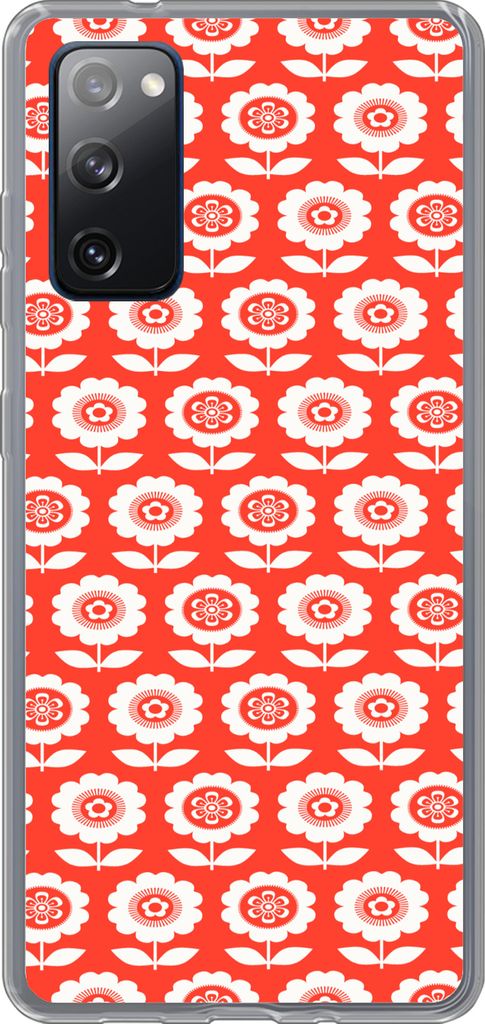 MuchoWow Handyhülle Schutzhülle Hülle für Telefoonhoesje Samsung Galaxy S20 FE Blumen - Muster - Rot Silikon Softcase Handy Hülle - Abdeckung