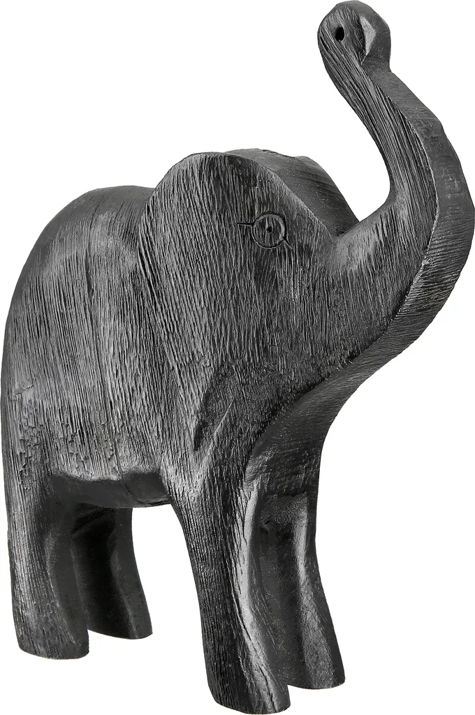 Sculpture Éléphant en Bois de Manguier Noir Sculpté à la Main 21 cm