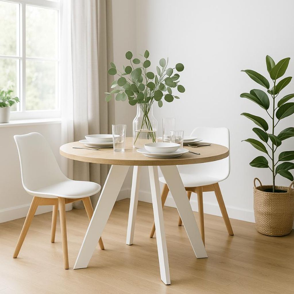 Runder Ausziehbarer Tisch für Esszimmer, LEX, Loft-Stil, Skandinavische, Durchmesser: 90 / 140 cm, Farbe: Eiche Sonoma / Weiß