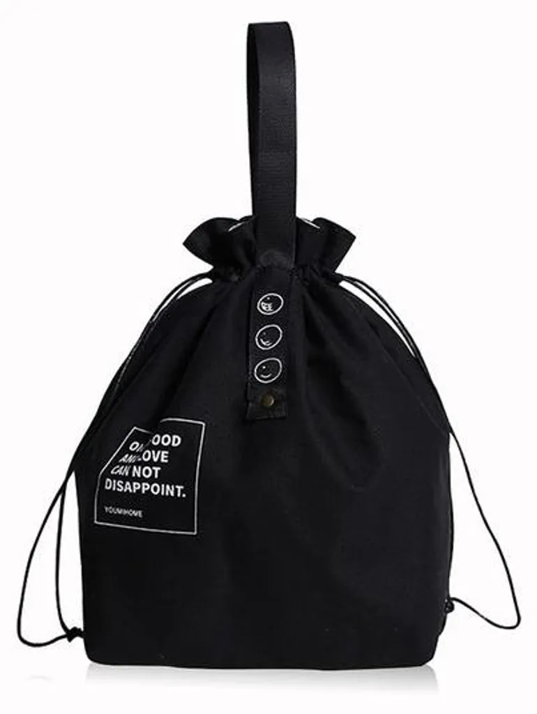 Sac isotherme en toile noir avec cordon de transport pour repas midi