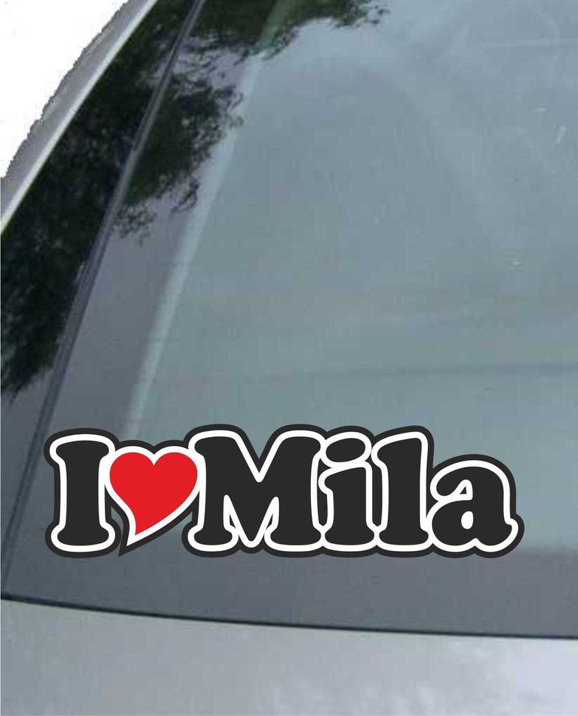 INDIGOS UG - Aufkleber / Autoaufkleber I Love Heart - Ich liebe mit Herz 15 cm - I LOVE Mila - Auto LKW Truck - Sticker mit Namen vom Mann Frau Kind