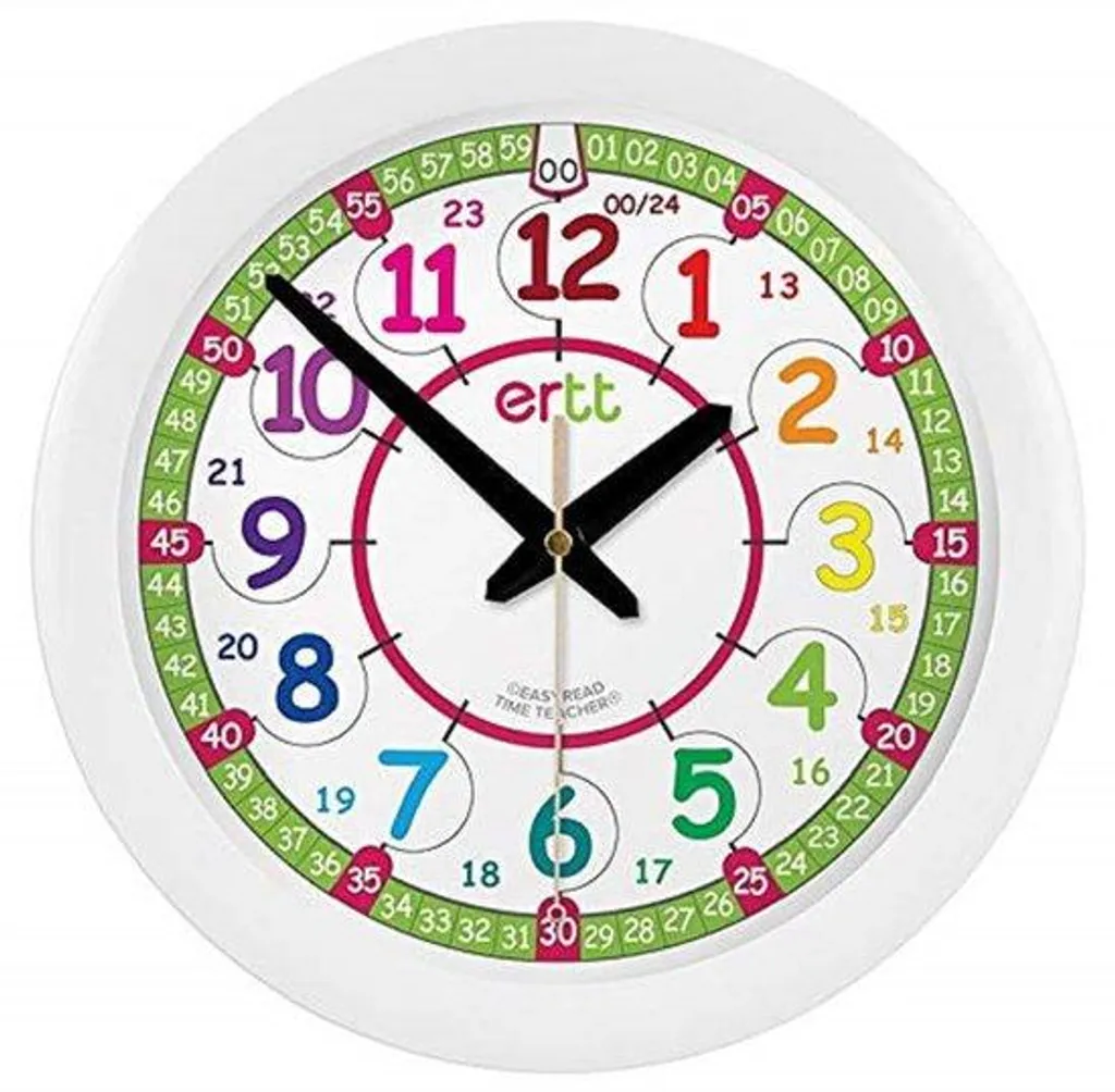 Horloge murale enfant 29 cm cadran 24 heures et veilleuse intégrée LED