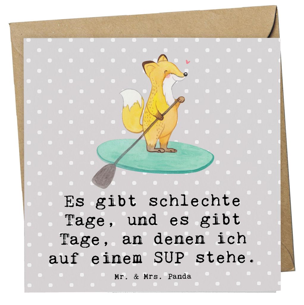 Mr. & Mrs. Panda Grußkarte Fuchs Stand Up Paddling - Grau Pastell - Geschenk, Subben, Glückwunschkarte, faltkarte, anlasskarte, Klappkarte, SUB, ...