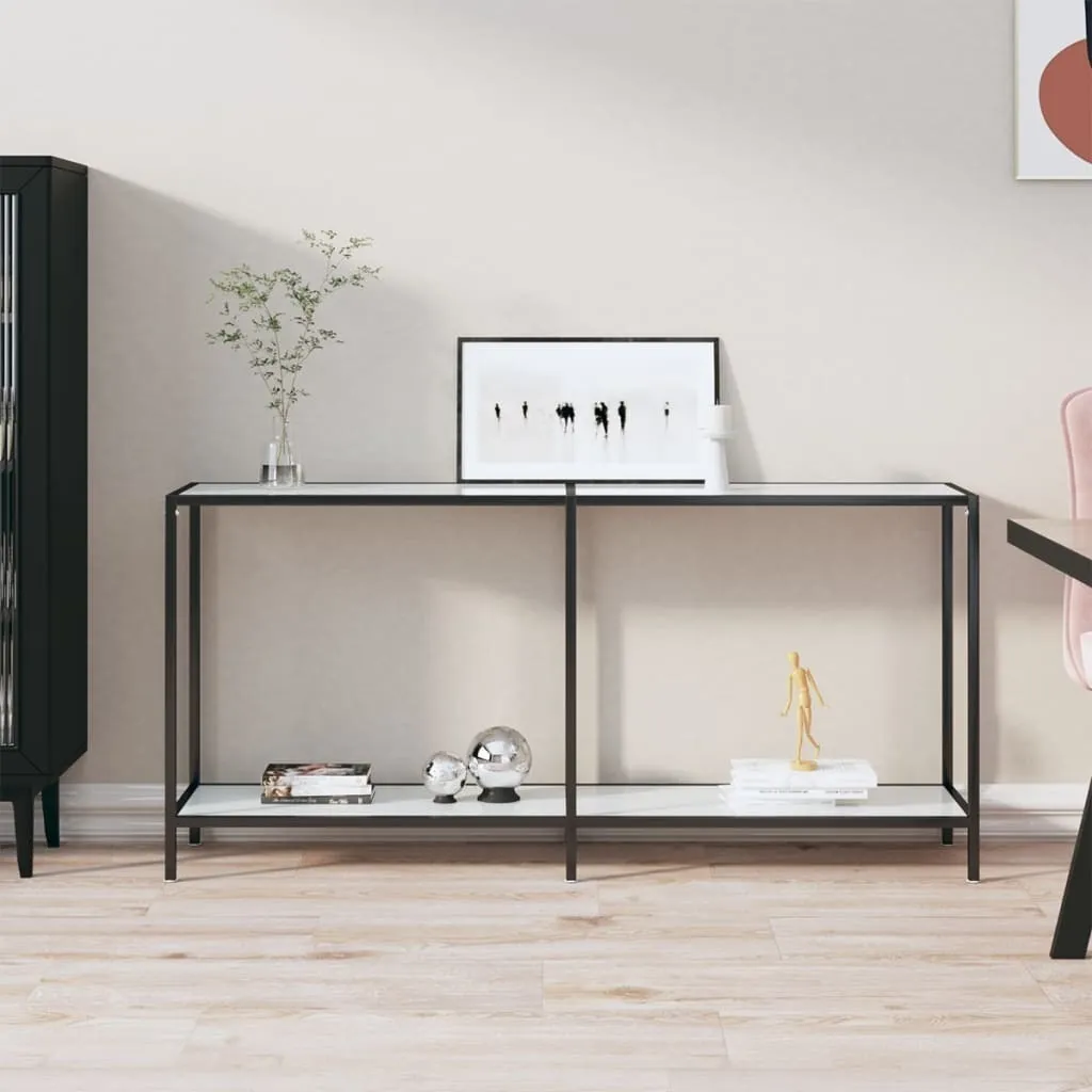 The Living Store Tavolo consolle bianco 160x35x75,5 cm in vetro temperato