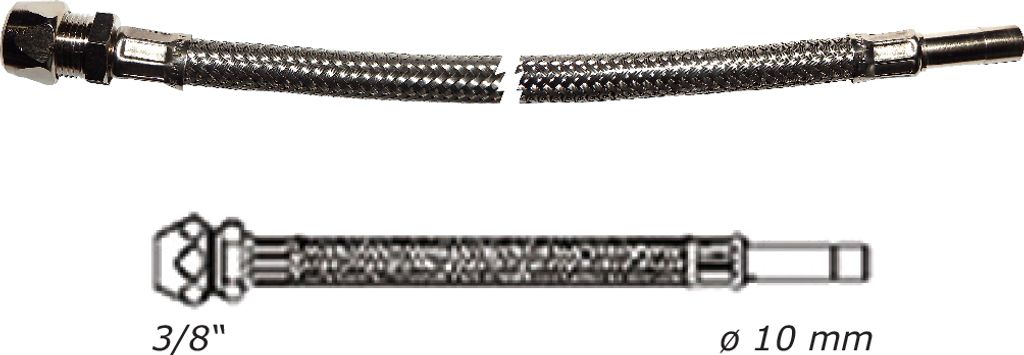 Flex-Verbindungsschlauch mit Quetschverschraubung 3/8 " und Stutzen ø 10 mm, Länge 500 mm