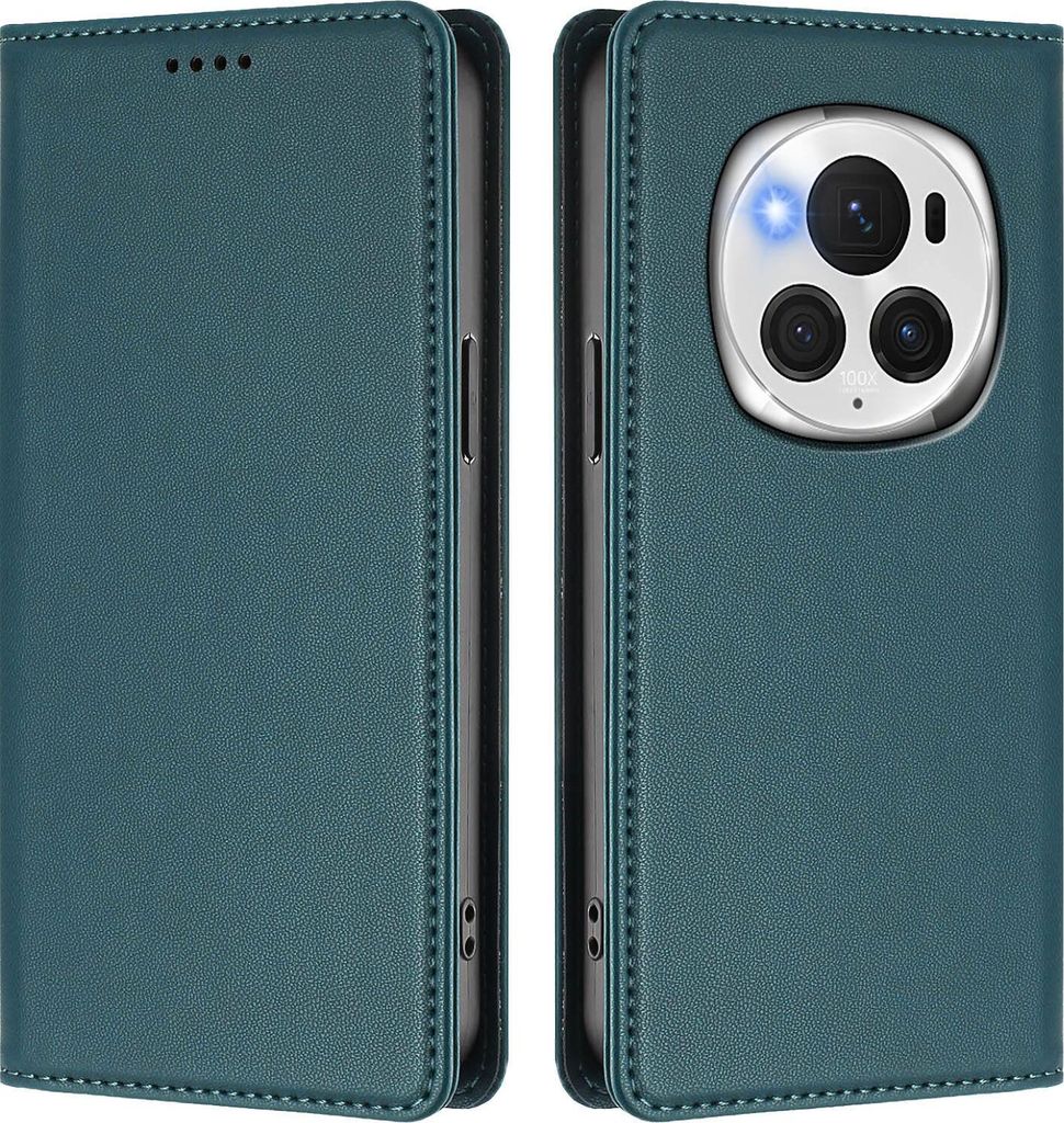 Handyhülle für Honor Magic6 Pro, Kunstleder Klapphülle Stoßfeste Magnetische Hülle mit Ständer Grün