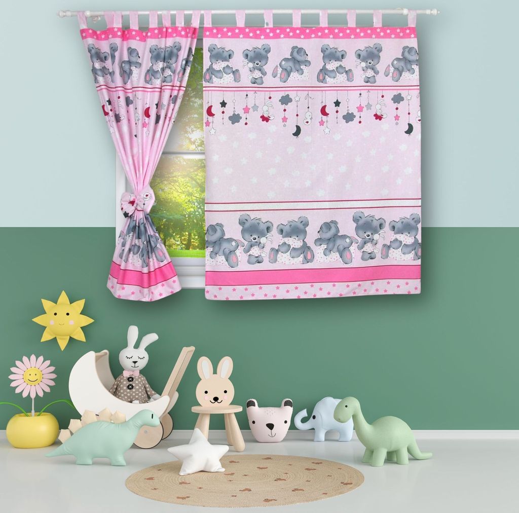 BABYLUX Kinderzimmer VORHÄNGE mit Schlaufen 78. Bäre Rosa