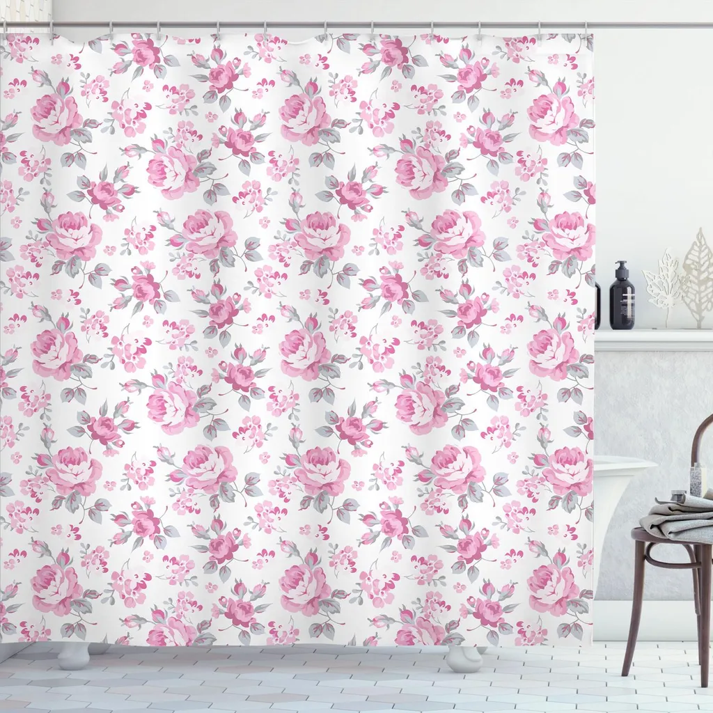 Tenda Da Doccia Con Rose Floreale Rosa – Tessuto Impermeabile 183x183 Cm – Set Con 12 Ganci - 5