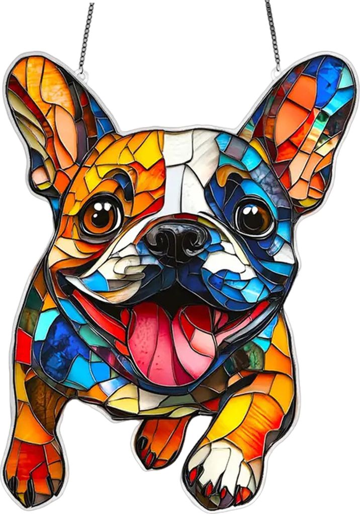Sonnenfänger mit Hund, gebeiztes Acryl, Weihnachtsornament, bunter Sonnenfänger mit Welpenmotiv, Fensterdekoration zum Aufhängen für Balkon und...