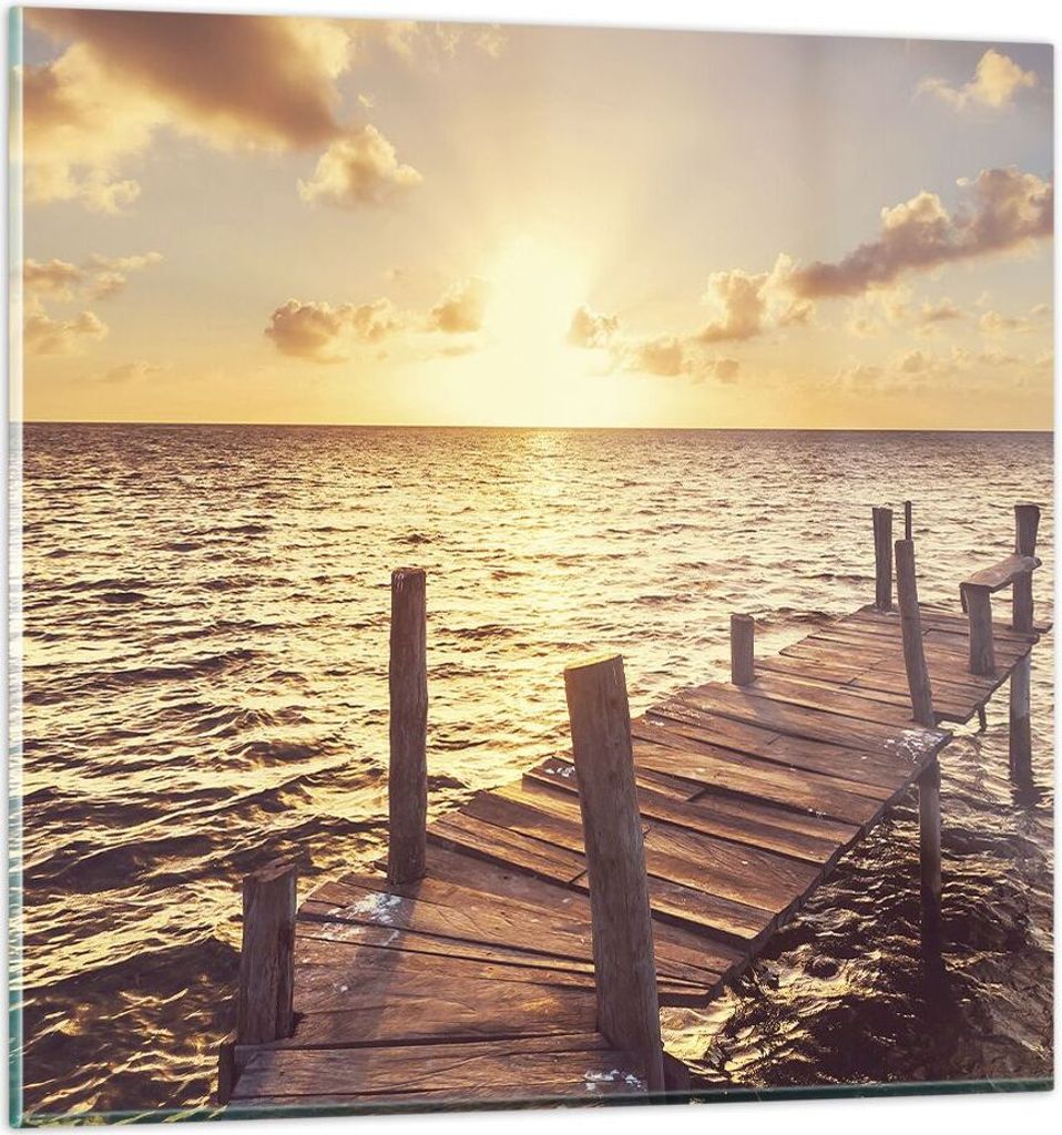 Bilder auf glas - Einteilig - Brücke Sonne Ozean - 30x30cm - Glasbilder - Wandbilder - Bilder - zum Aufhängen bereit - Wanddekoration aus Glas - ...