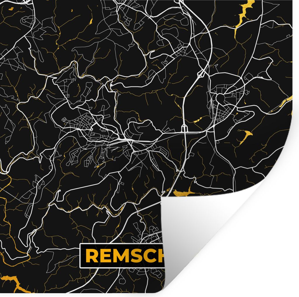 MuchoWow Wandtattoo Wandsticker Wandaufkleber Remscheid - Stadtplan - Karte - Deutschland - Gold 50x50 cm Selbstklebend und Repositionierbar - Se...
