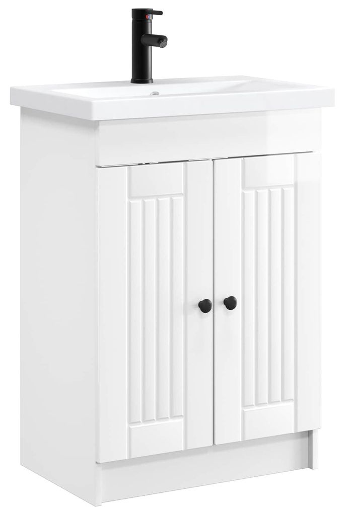 vidaXL Badezimmermöbel-Set Hochglanz Weiß 56 x 37,5 x 81 cm