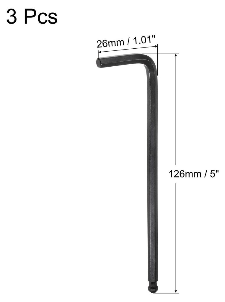 3 Stš¹ck 5mm Kugelkopf- Innensechskantschlš¹ssel, metrisch, L-f?rmig, lang, CR-V-Reparaturwerkzeug fš¹r Fahrr?der und M?belreparaturen, schwarz