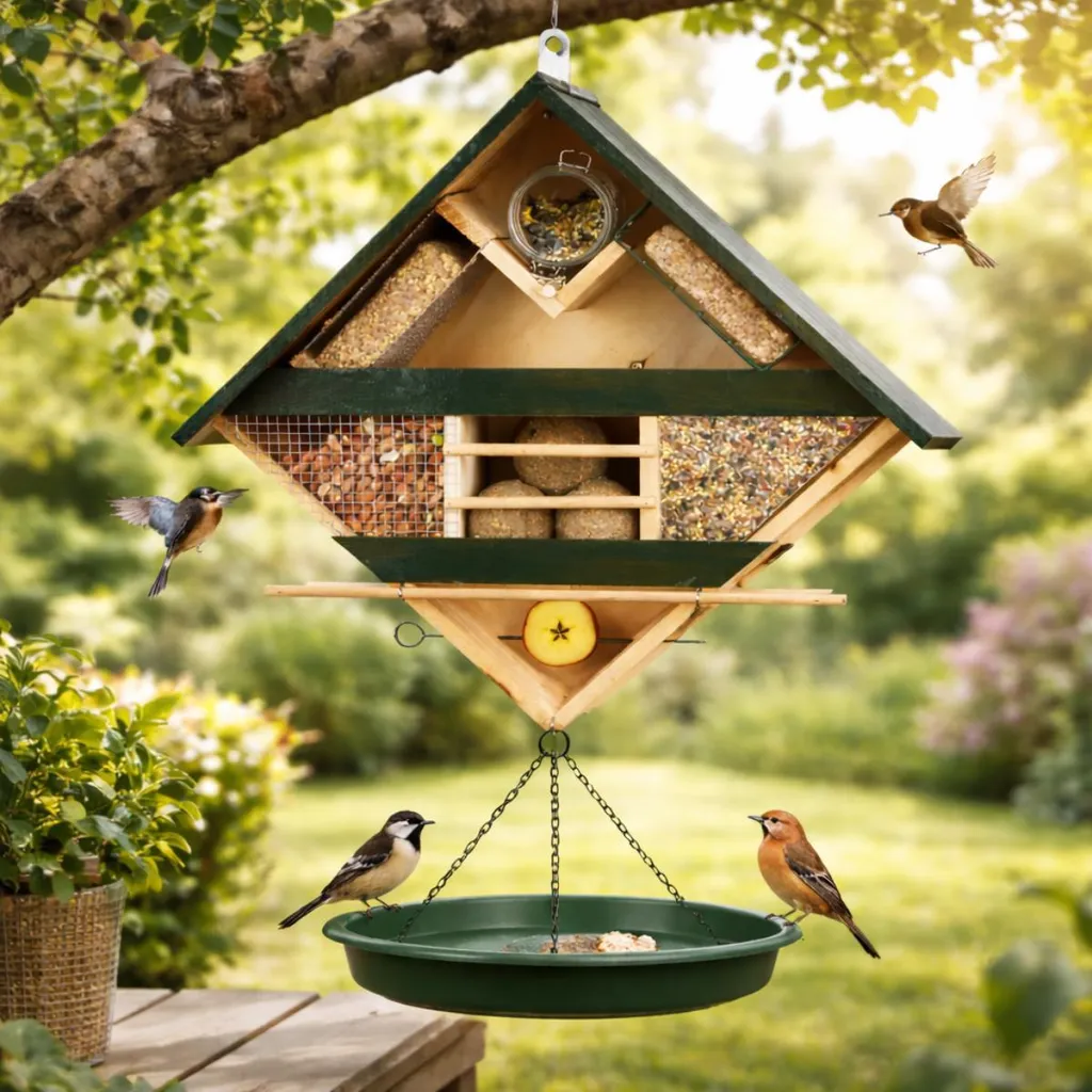 Mangeoire suspendue pour oiseaux de jardin avec distributeur de graines