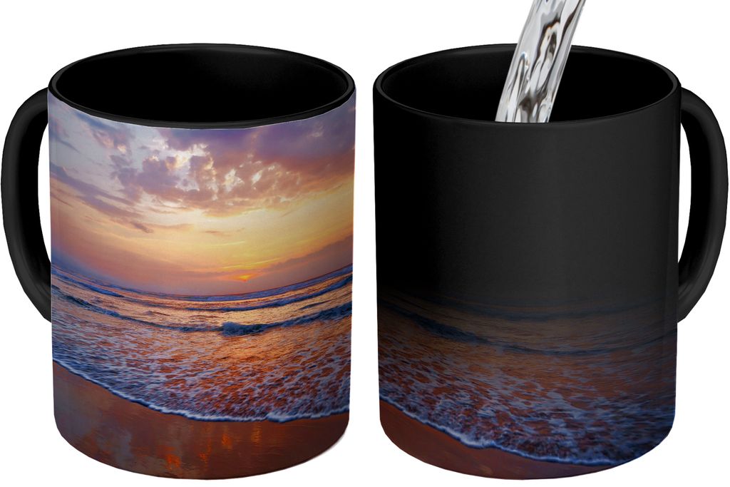 MuchoWow Zauber Tasse Zaubertasse Magic Strand - Sonne - Himmel 350 ml Farbwechsel Becher Geschenk Geschenkidee - Magic-Tasse - Fototasse - Keram...