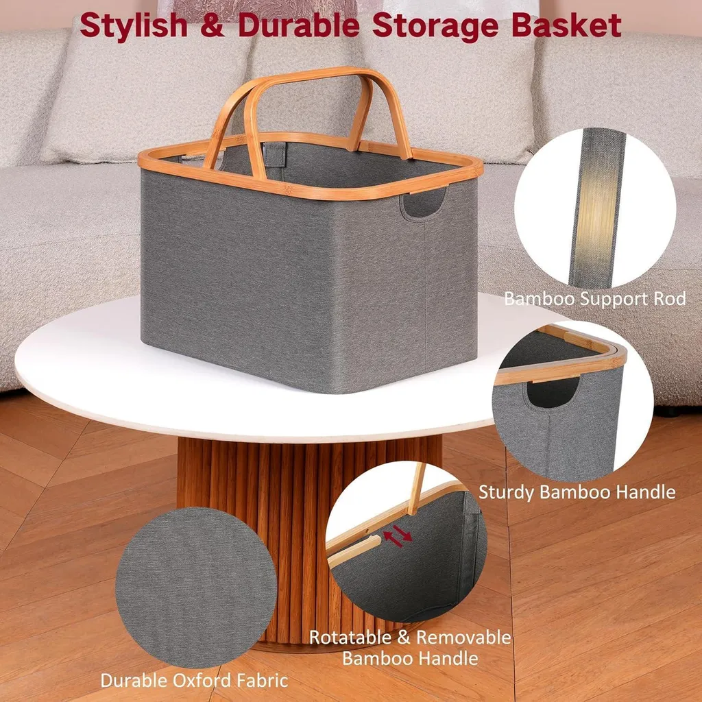 Panier à linge pliable gain de place - Panier bambou 43L gris robuste