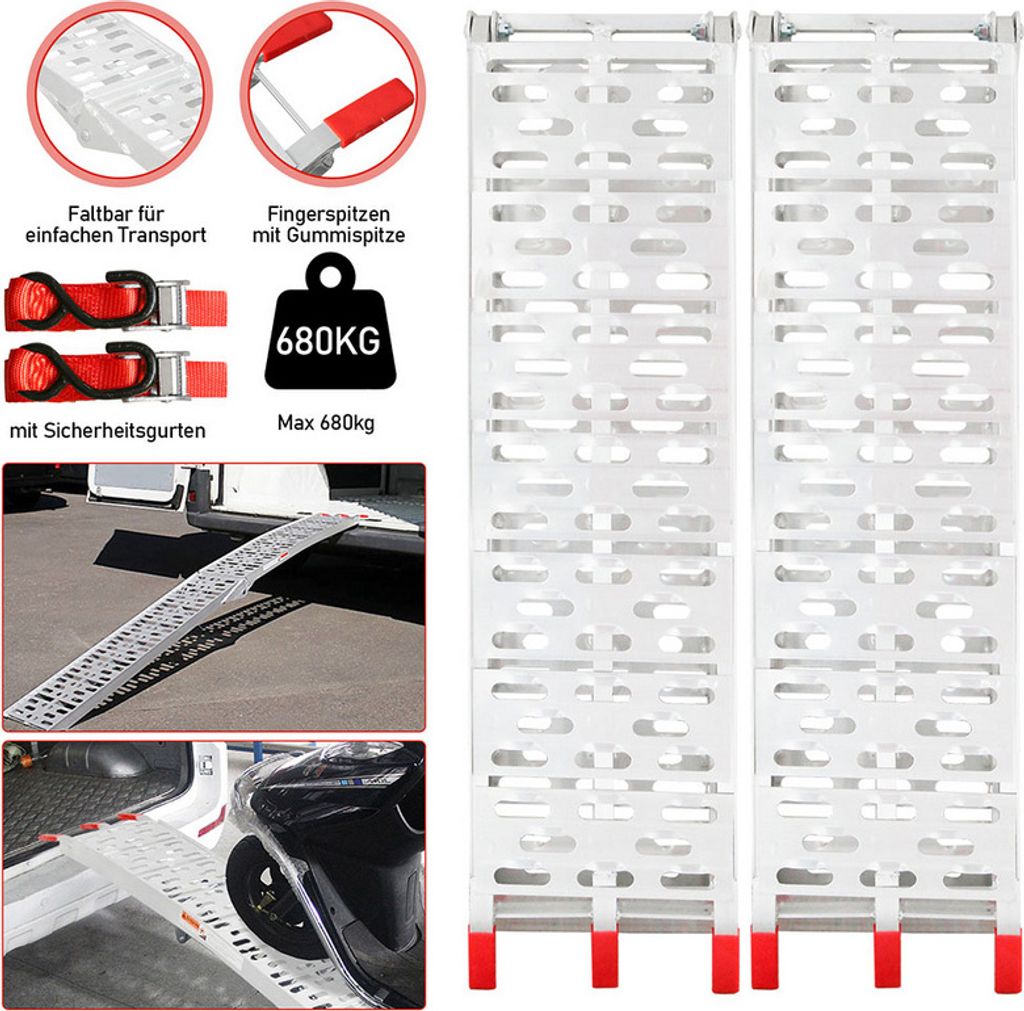 Jiubiaz 2X Auffahrrampe Verladerampe Rampe Verladeschiene Auto Laderampe für Motorrad, Anhänger bis 680kg