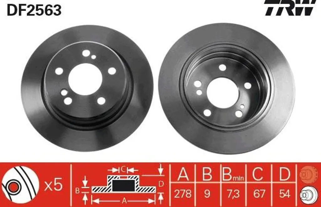 Disque de frein arrière TRW DF2563 OE A2014230512 pour Classe E W124