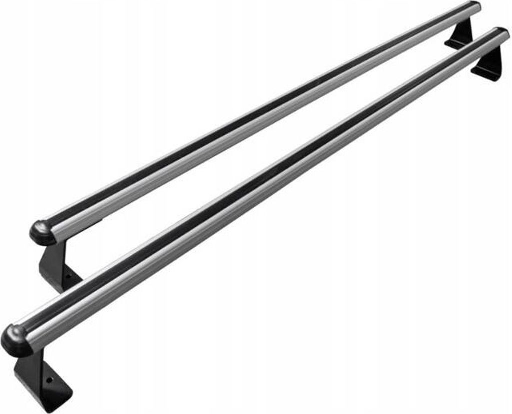A pair of silver roof racks with black accents, presented on a white background.