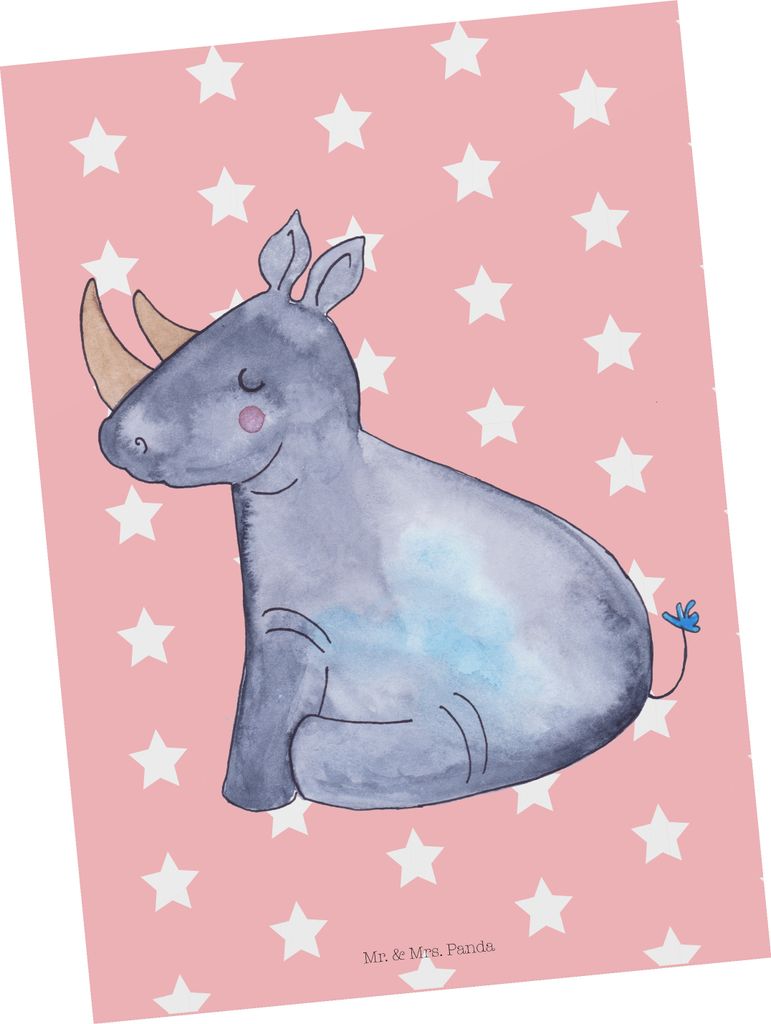 Mr. & Mrs. Panda Postkarte Einhorn Nashorn - Rot Pastell - Geschenk, Ansichtskarten, Ansichtskarte, Zoo, Grußkarte, Unicorn, Glitzer, einzelkarte,...
