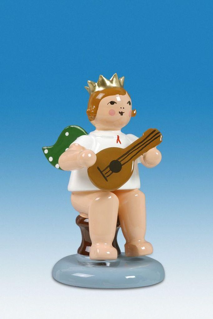 Holzfigur Engel sitzend mit Mandoline ohne Krone Höhe 6cm NEU