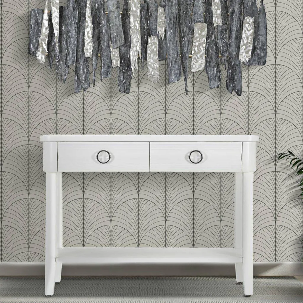 Table Console d'Entrée Blanche Bakar 110 cm avec Tablette Inférieure - 4