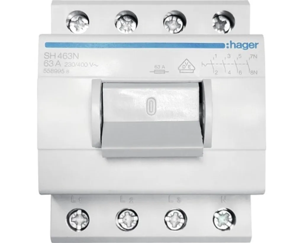 Interrupteur modulaire Hager 63A 4 pôles SH463N haute performance 400V - 2