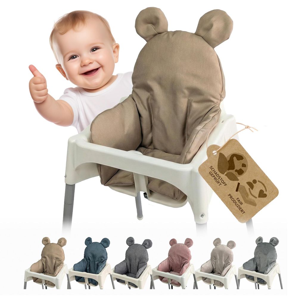Sitzbezug Kissen Ersatzbezug Bezug kompatibel mit Ikea Hochstuhl Antilop - weich, waschbar - Sitzverkleinerer - Hochstuhlkissen - Teddy (mel beige)