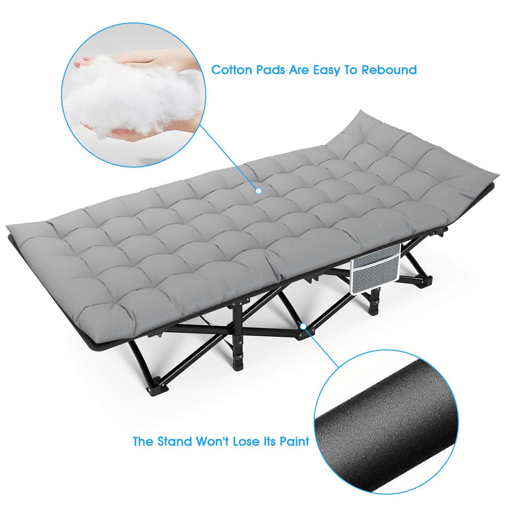 Tragbares Feldbett mit Matratze 200KG Campingbett Grau