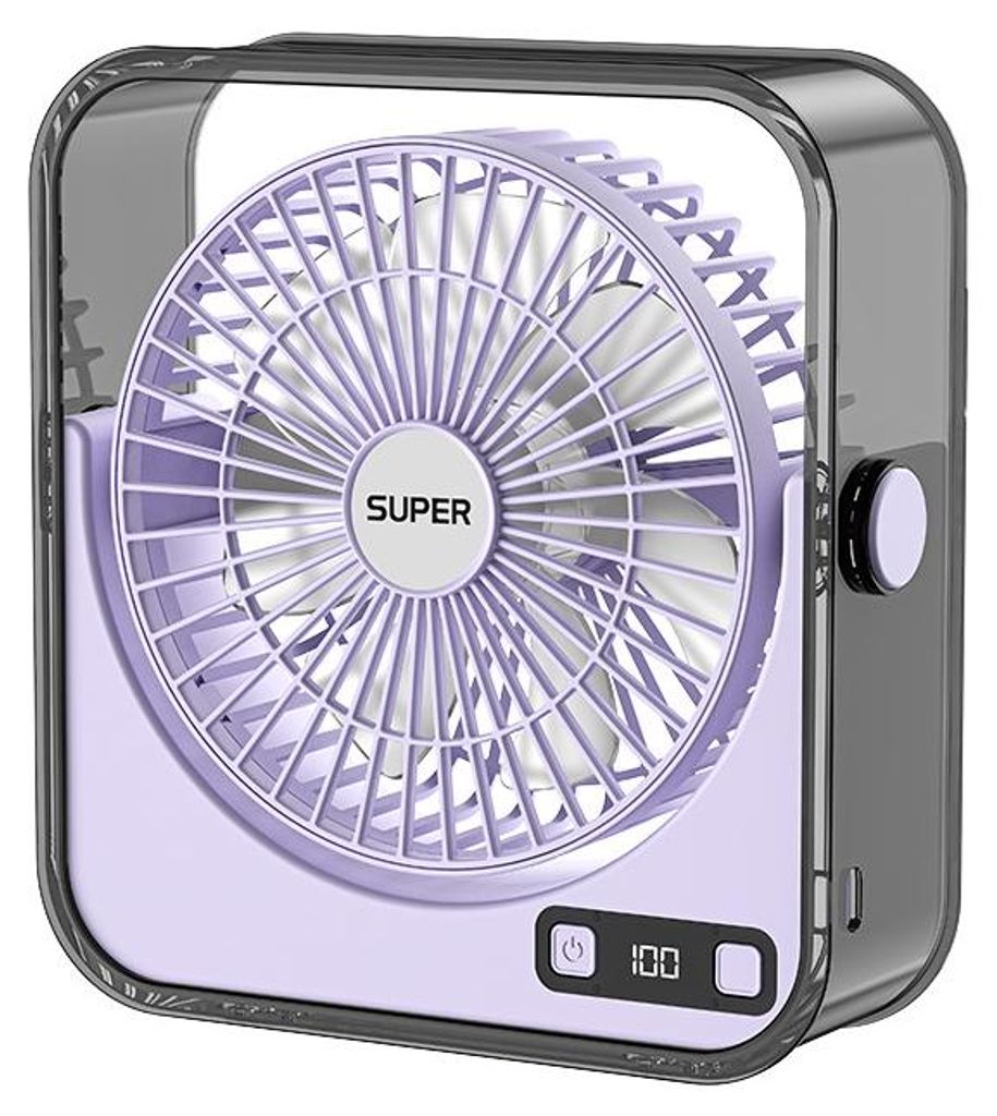Zimilo Tischventilator mit Akku und Type C, 100 Windstufen, LED Display, Timer, Nachtlicht, verstellbarer Mini Ventilator für Büro und Zuhause, Lila