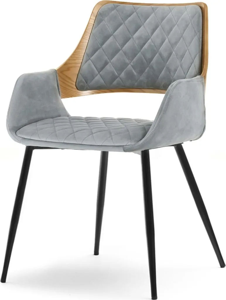 Chaise de repas moderne SORCHA style nordique en bois et tissu gris