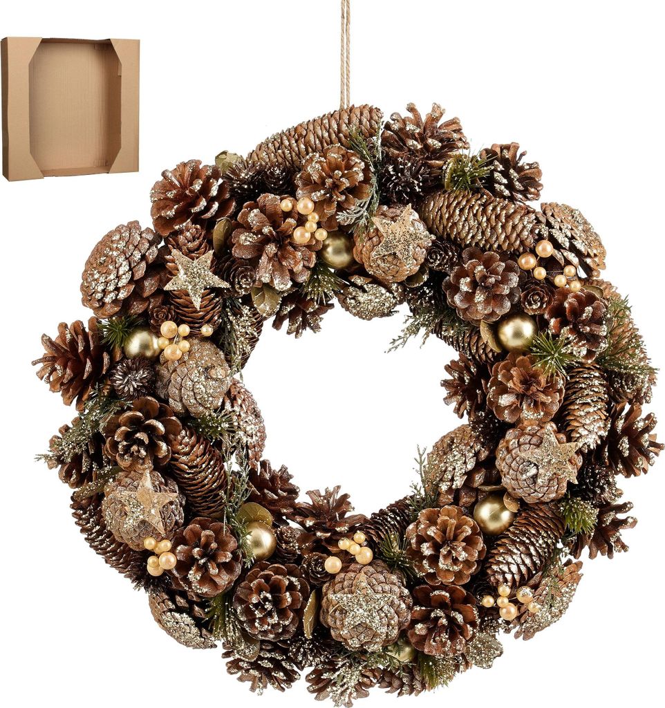 Mica Decorations Brant Weihnachtskranz mit Tannenzapfen - H9 x Ø45 cm - Braun