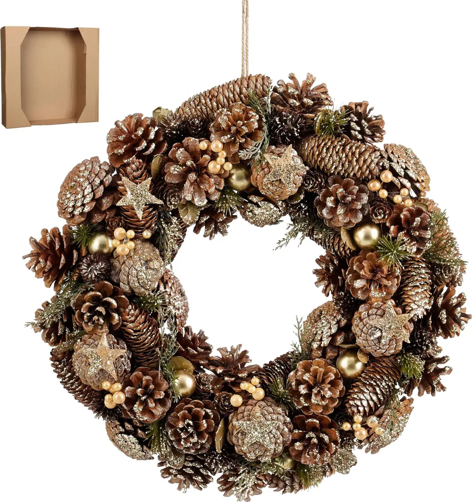 Couronne de Noël Brant Mica Decorations 45 cm style rustique marron