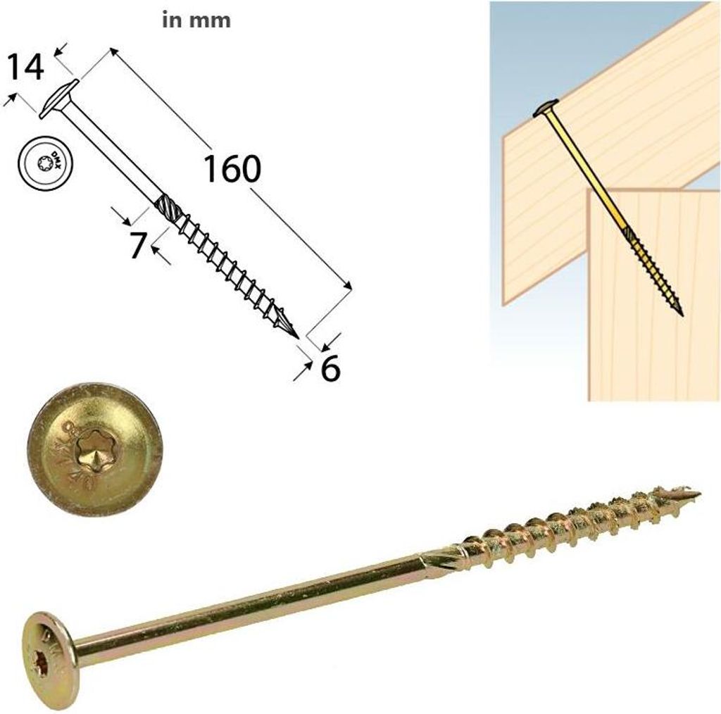Tellerkopfschrauben 6,0x160 Konstruktionsschrauben Holzschrauben Set 100 Stück