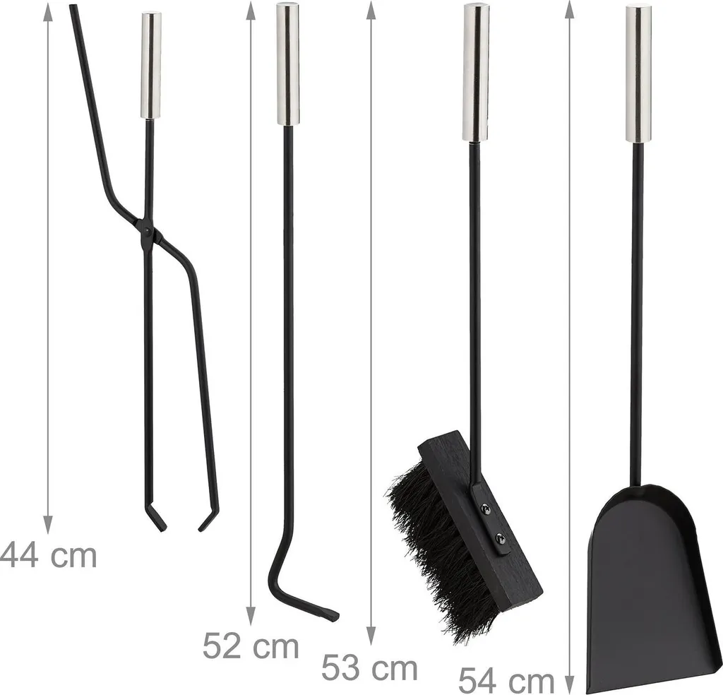 Accessoires de cheminée 5 pièces noir et argent avec support design - 5