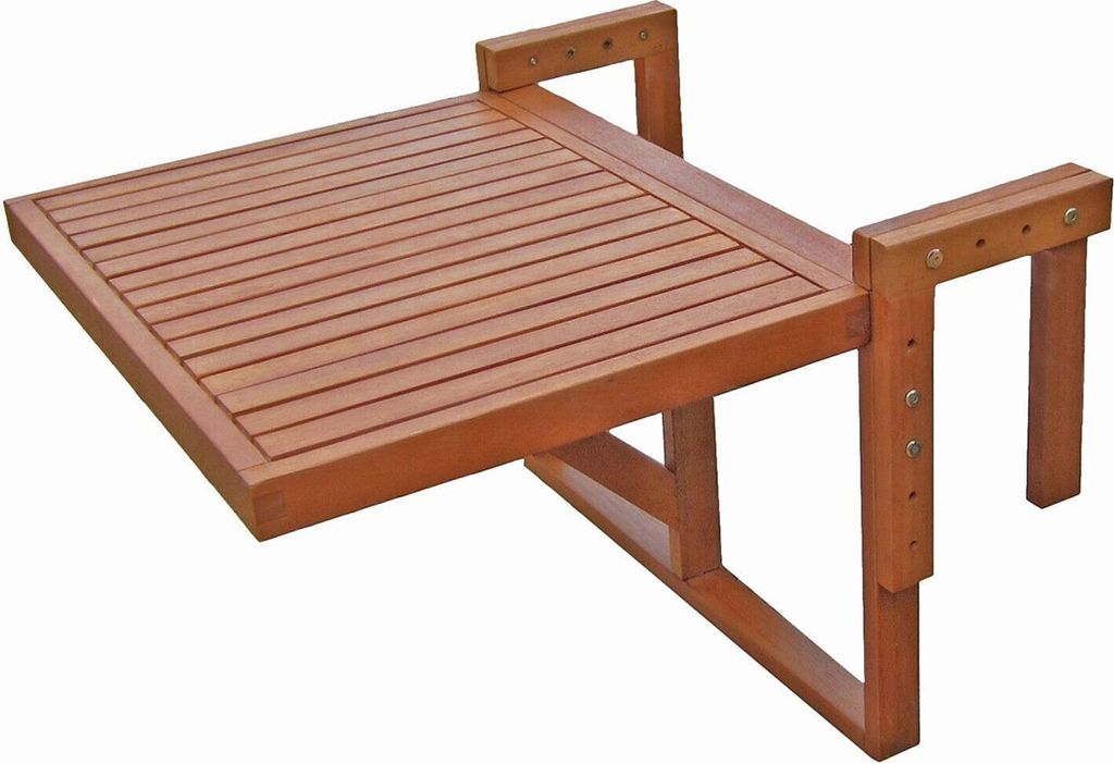 A wooden balcony hanging table is shown against a white background.