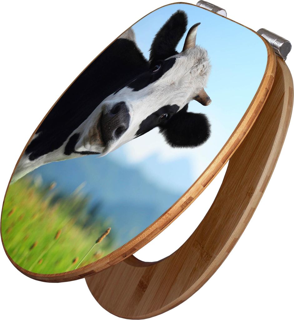 banjado Design WC Sitz Bambus Absenkautomatik -Neugierig - Toilettendeckel mit Absenkautomatik Holz/hochwertiger Bambus Klodeckel/WC-Sitz für alle...